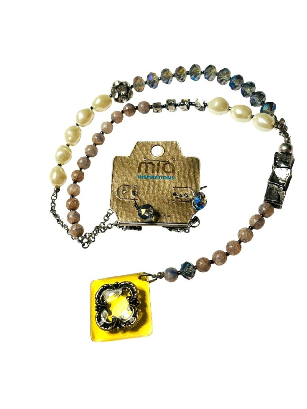 Mia Inspirations Lariat Necklace & Earrings Set Crystal & Pearl Beads